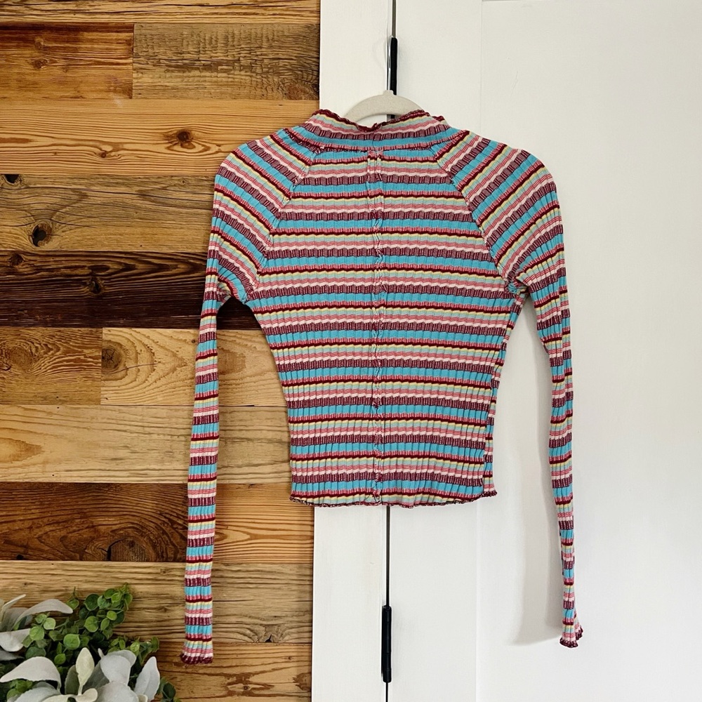 Free People Mirror Blue Striped Mock Neck Long Sleeve Top Medium - Picture 6 of 7